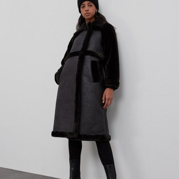 NEW - Edited  Size 40 - Anje Faux Fur Black Vegan Coat - Picture 4 of 12